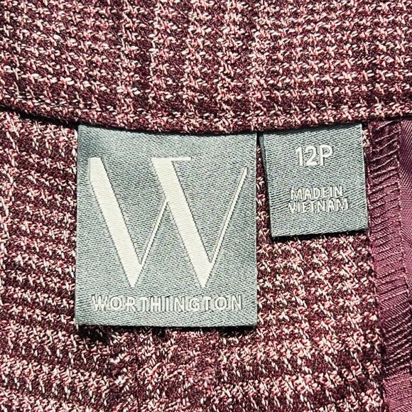 Worthington Women's Pleated Plaid Wide Leg Burgundy Dress Pants Size 12P Zip NWT - Picture 5 of 11
